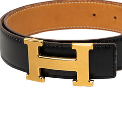 エルメス コンスタンス リバーシブル ベルト サイズ70 □G刻印 ブラック ゴールド レザー レディース HERMES 中古