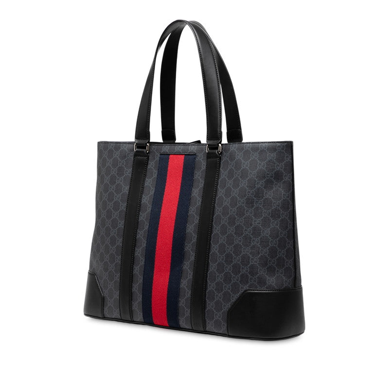 グッチ GGスプリーム トートバッグ 495560 ブラック レッド PVC レザー レディース GUCCI 【中古】
