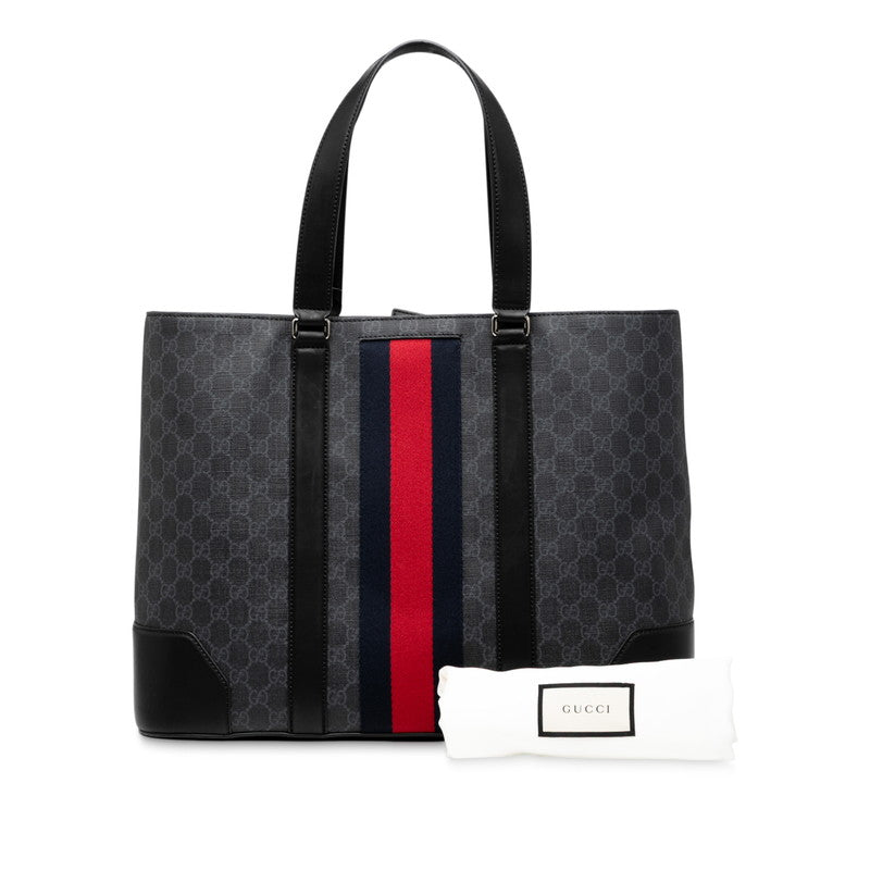 グッチ GGスプリーム トートバッグ 495560 ブラック レッド PVC レザー レディース GUCCI 【中古】