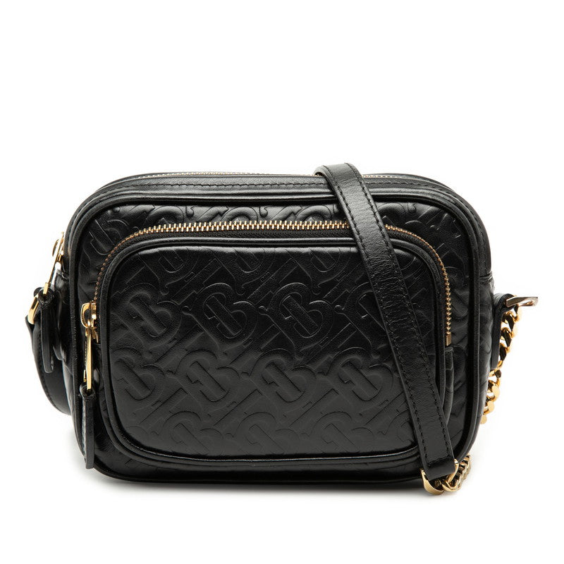 バーバリー TBロゴ 斜め掛け チェーン ショルダーバッグ ブラック レザー レディース BURBERRY 【中古】
