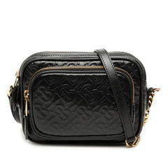 バーバリー TBロゴ 斜め掛け チェーン ショルダーバッグ ブラック レザー レディース BURBERRY 【中古】