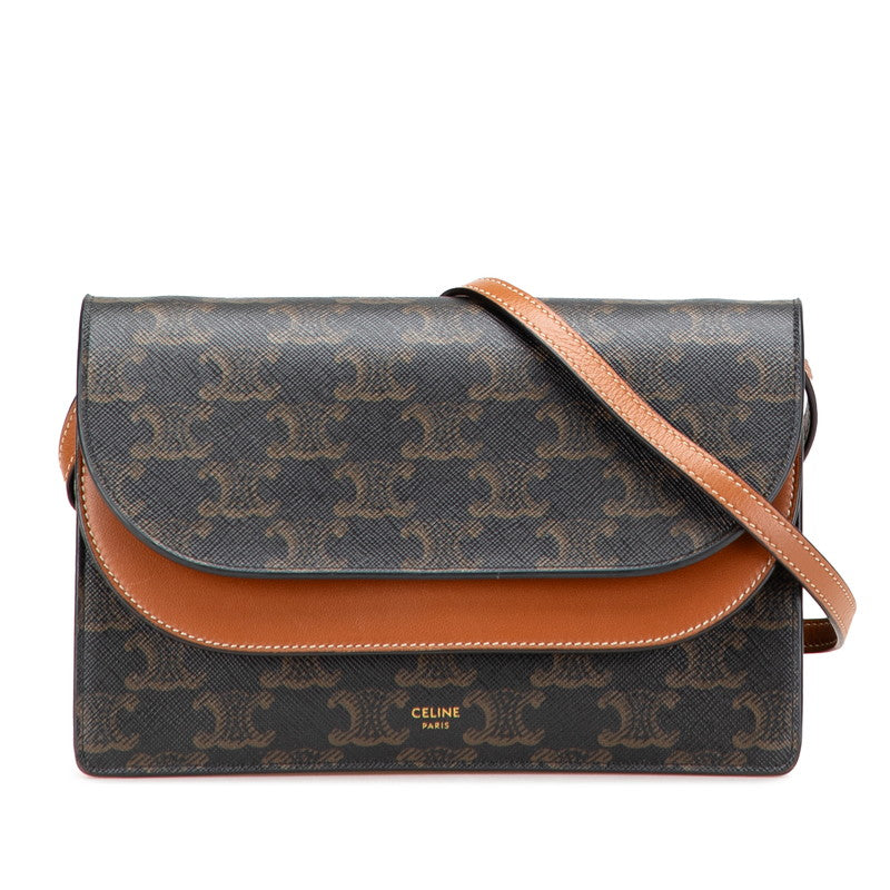セリーヌ トリオンフ ショルダーバッグ ブラック ブラウン PVC レザー レディース CELINE 【中古】