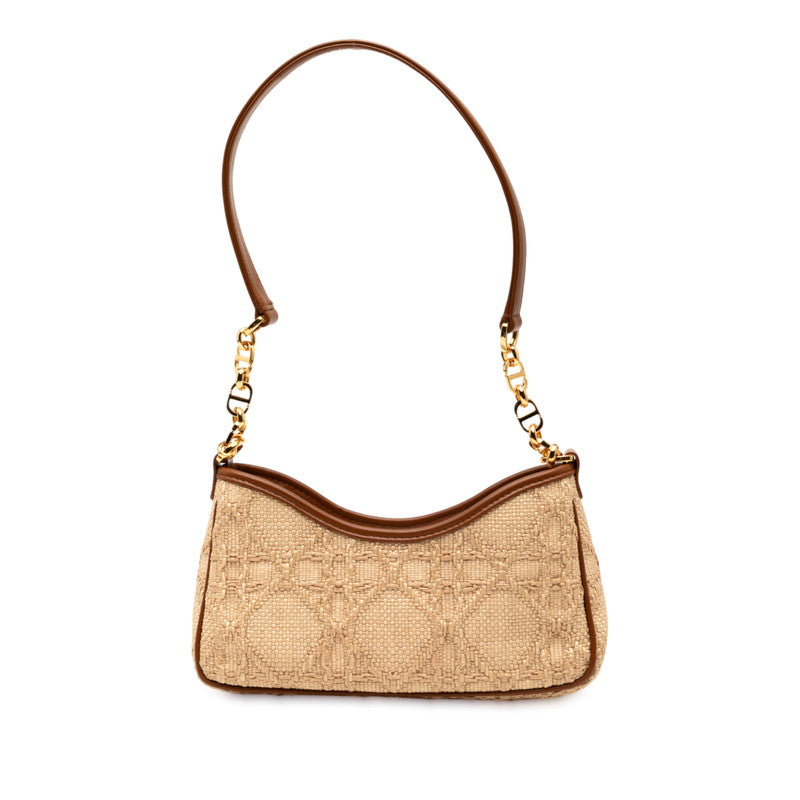 ディオール 30モンテーニュ ホーボー アベニュー チェーン ハンドバッグ ベージュ ブラウン ラフィア レザー レディース Dior 【中古】