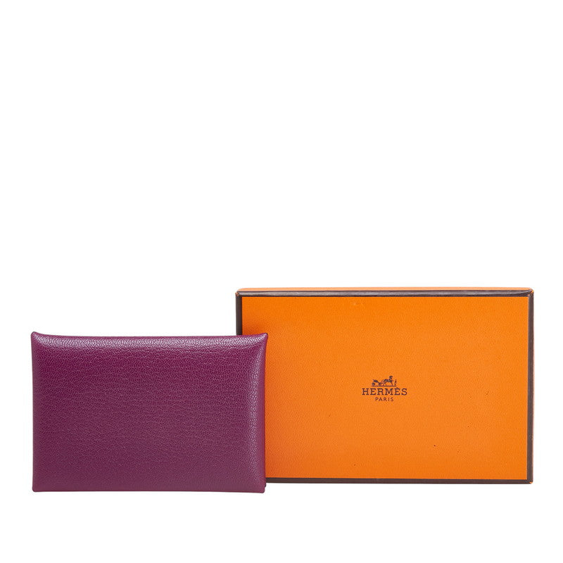 エルメス カルヴィ コインケース パスケース アネモネ パープル シェーブル レディース HERMES 【中古】