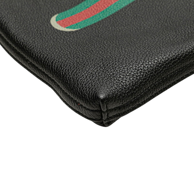 グッチ ロゴプリント ポートフォリオ クラッチバッグ ポーチ 500981 ブラック レザー レディース GUCCI 【中古】