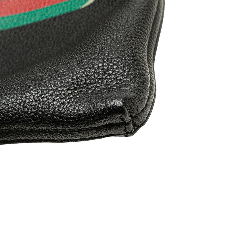 グッチ ロゴプリント ポートフォリオ クラッチバッグ ポーチ 500981 ブラック レザー レディース GUCCI 【中古】