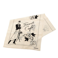 シャネル French Cafe スカーフ ホワイト ブラック シルク レディース CHANEL 【中古】