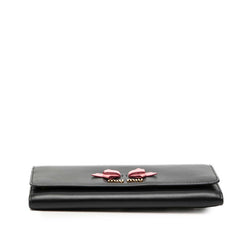 ミュウミュウ リボン 二つ折り 長財布 ブラック ピンク レザー レディース MIUMIU 【中古】
