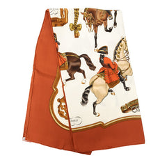 エルメス カレ90 REPRISE 乗馬風景 スカーフ ブラウン マルチカラー シルク レディース HERMES 【中古】