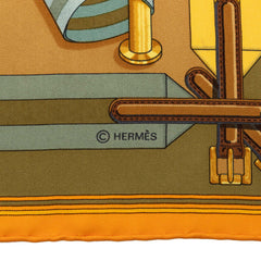 エルメス プチカレ42 Les Sangles サングル スカーフ イエロー系 シルク レディース HERMES 中古