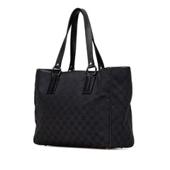 グッチ GGキャンバス トートバッグ ハンドバッグ ブラック キャンバス レザー レディース GUCCI 【中古】
