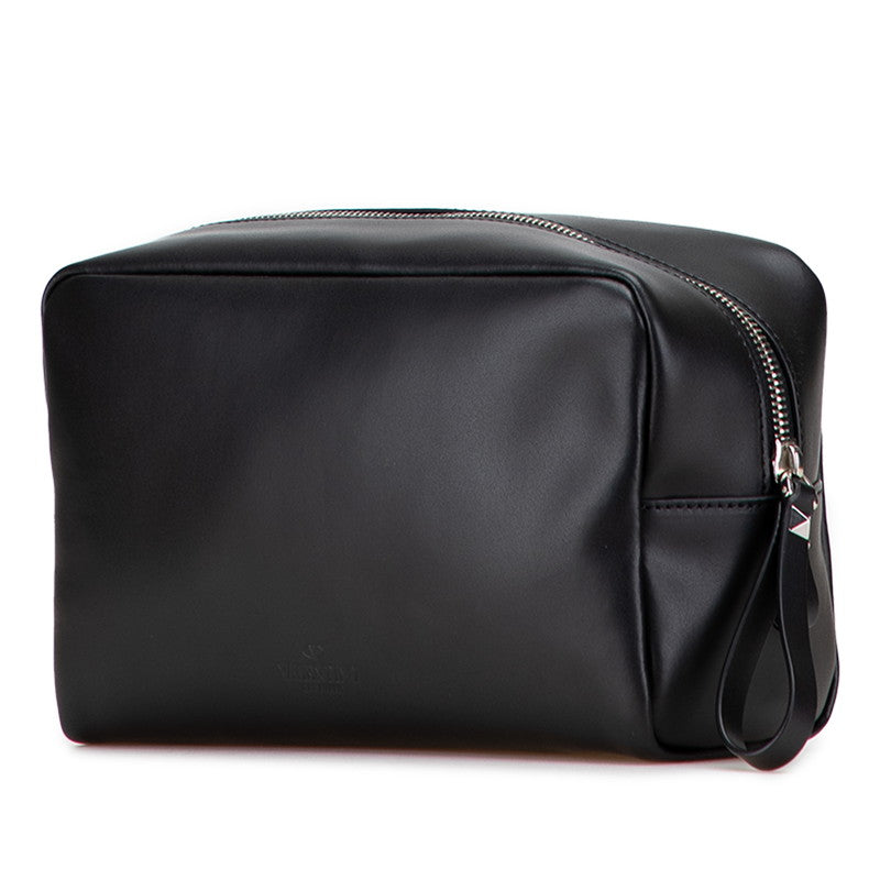 ヴァレンティノ VLTNロゴ ポーチ ブラック レザー レディース VALENTINO 【中古】