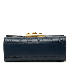 グッチ グッチシマ パドロック スモール チェーン ショルダーバッグ 409487 ネイビー レザー レディース GUCCI 【中古】