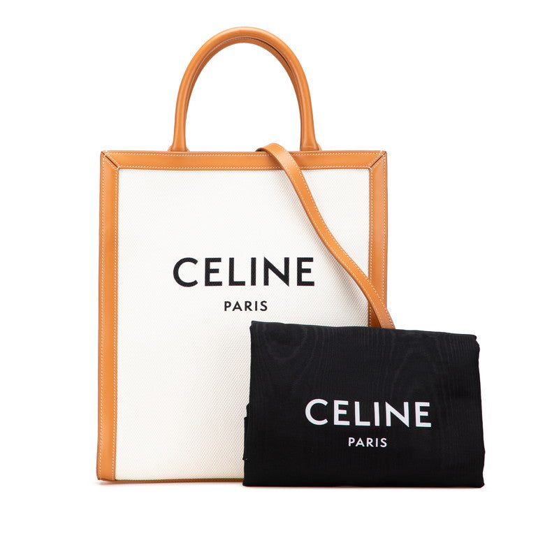 セリーヌ バーティカル カバ スモール トートバッグ ショルダーバッグ 2WAY ナチュラル タン キャンバス レザー レディース CELINE 【中古】