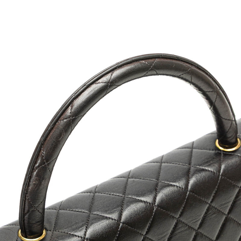 シャネル トップハンドル 親子バッグ ハンドバッグ ブラック ラムスキン レディース CHANEL 【中古】
