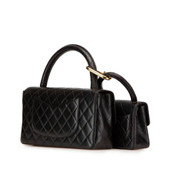 シャネル トップハンドル 親子バッグ ハンドバッグ ブラック ラムスキン レディース CHANEL 【中古】