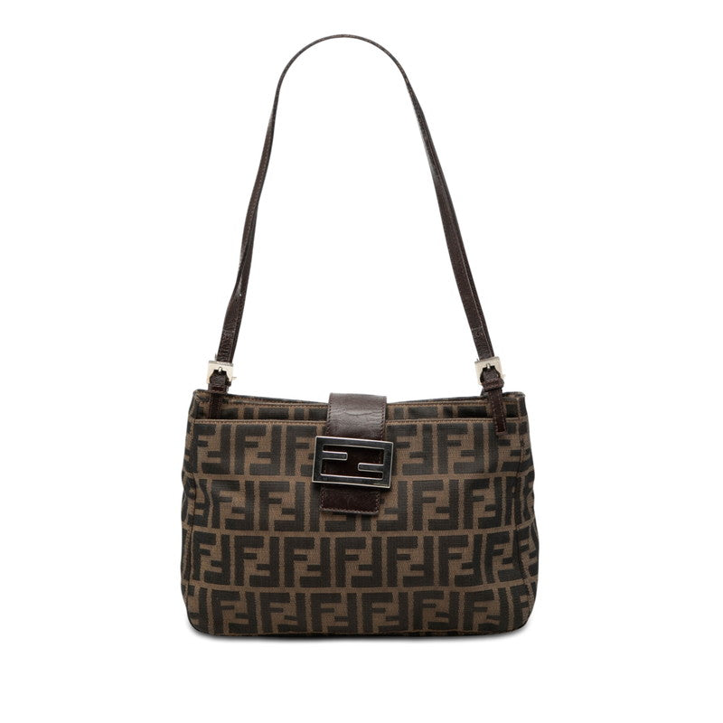 フェンディ ズッカ ハンドバッグ ショルダーバッグ ブラウン キャンバス レザー レディース FENDI 【中古】