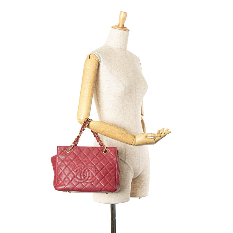 シャネル マトラッセ ココマーク チェーン ショルダーバッグ レッド キャビアスキン レディース CHANEL 【中古】