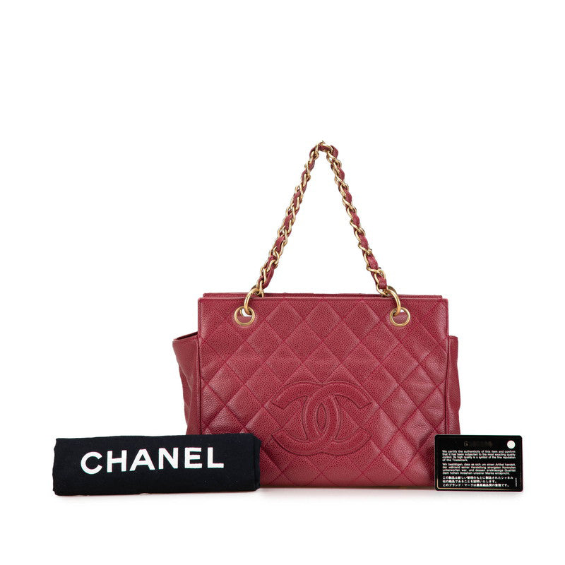 シャネル マトラッセ ココマーク チェーン ショルダーバッグ レッド キャビアスキン レディース CHANEL 【中古】