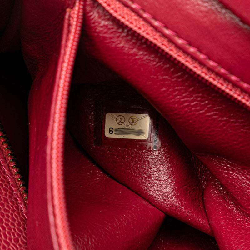 シャネル マトラッセ ココマーク チェーン ショルダーバッグ レッド キャビアスキン レディース CHANEL 【中古】