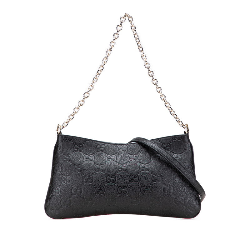 グッチ GGエンブレム ミディアム チェーンハンドバッグ ショルダーバッグ 2WAY 815277 ブラック レザー レディース GUCCI 中古