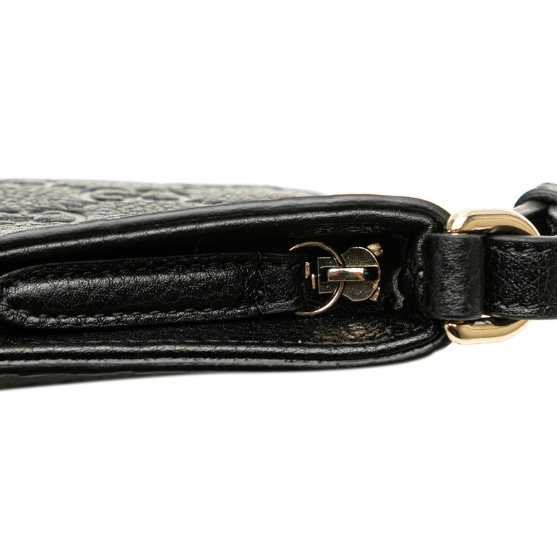 グッチ GGエンブレム ミディアム チェーンハンドバッグ ショルダーバッグ 2WAY 815277 ブラック レザー レディース GUCCI 【中古】