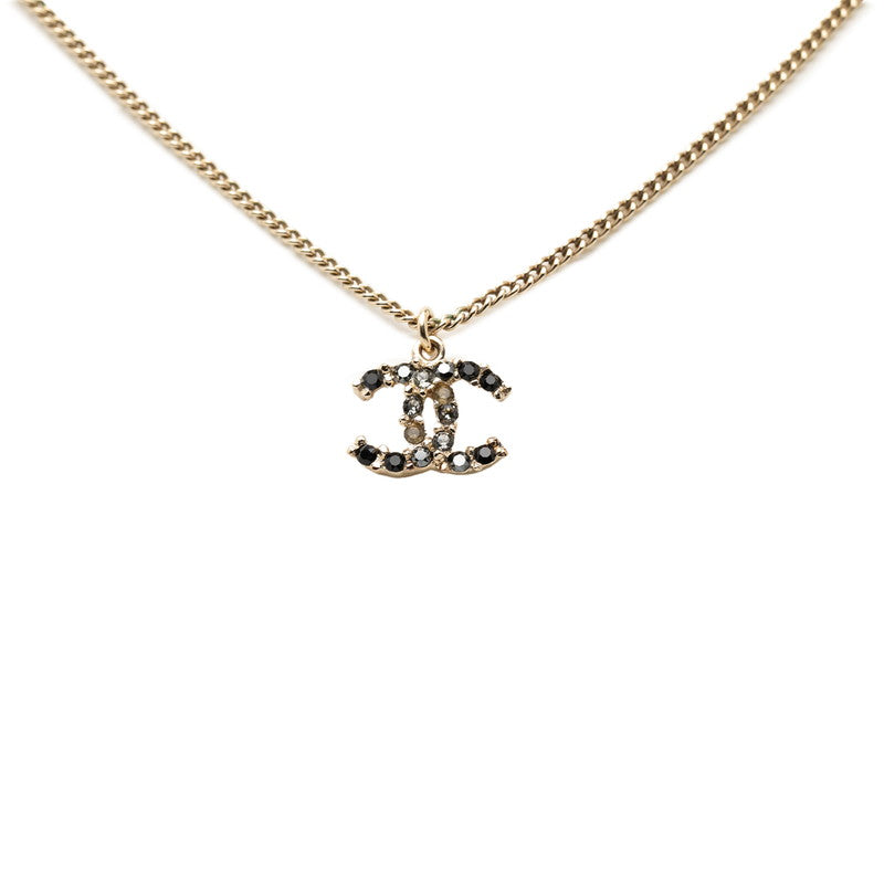 シャネル ココマーク ラインストーン ネックレス ゴールド ブラック メッキ フェイクパール レディース CHANEL 【中古】