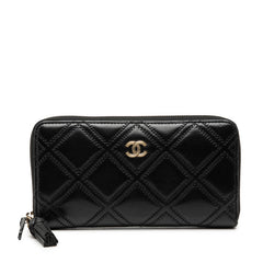 シャネル マトラッセ ダブル ステッチ タッセル ココマーク 長財布 ロングウォレット ブラック レザー レディース CHANEL 【中古】