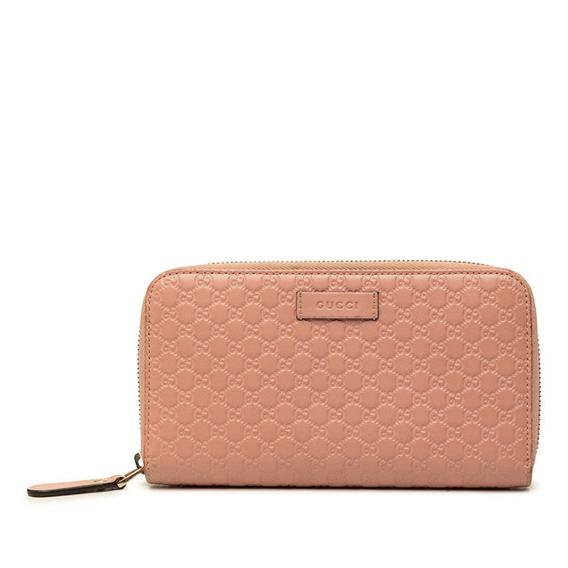 グッチ マイクログッチシマ ラウンドファスナー 長財布 449391 ピンク レザー レディース GUCCI 中古
