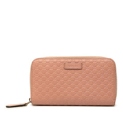 グッチ マイクログッチシマ ラウンドファスナー 長財布 449391 ピンク レザー レディース GUCCI 中古