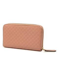 グッチ マイクログッチシマ ラウンドファスナー 長財布 449391 ピンク レザー レディース GUCCI 中古