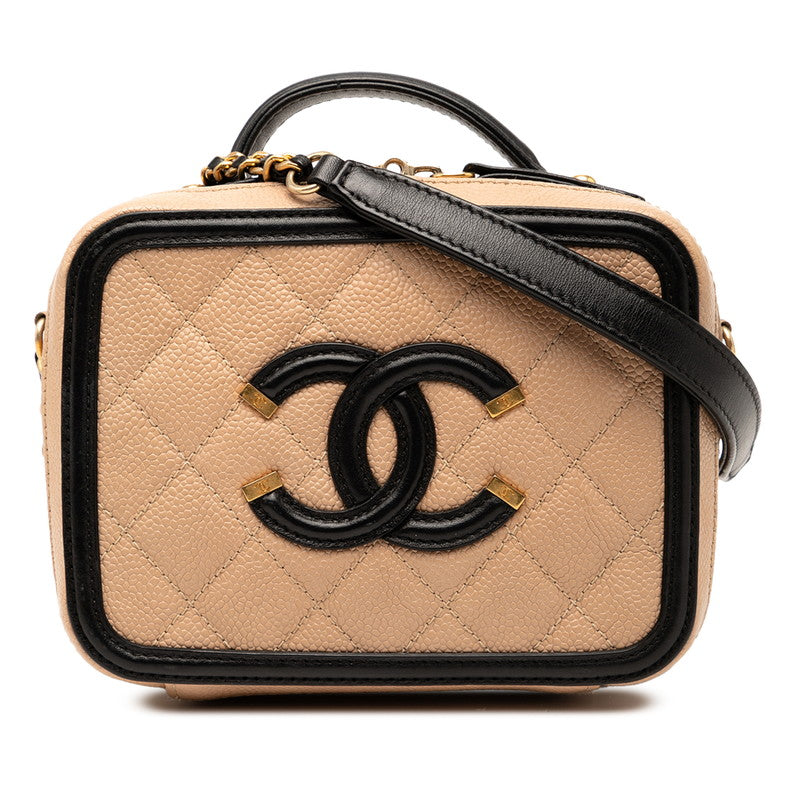 シャネル ココマーク マトラッセ CCフィリグリー チェーン ショルダーバッグ ベージュ ブラック キャビアスキン レディース CHANEL 【中古】