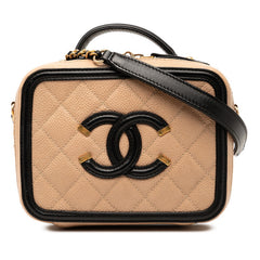 シャネル ココマーク マトラッセ CCフィリグリー チェーン ショルダーバッグ ベージュ ブラック キャビアスキン レディース CHANEL 【中古】