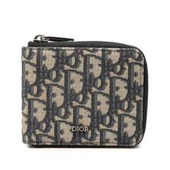 ディオール オブリーク ラウンドジップ ウォレット 二つ折り財布 ベージュ ネイビー キャンバス レディース Dior 中古