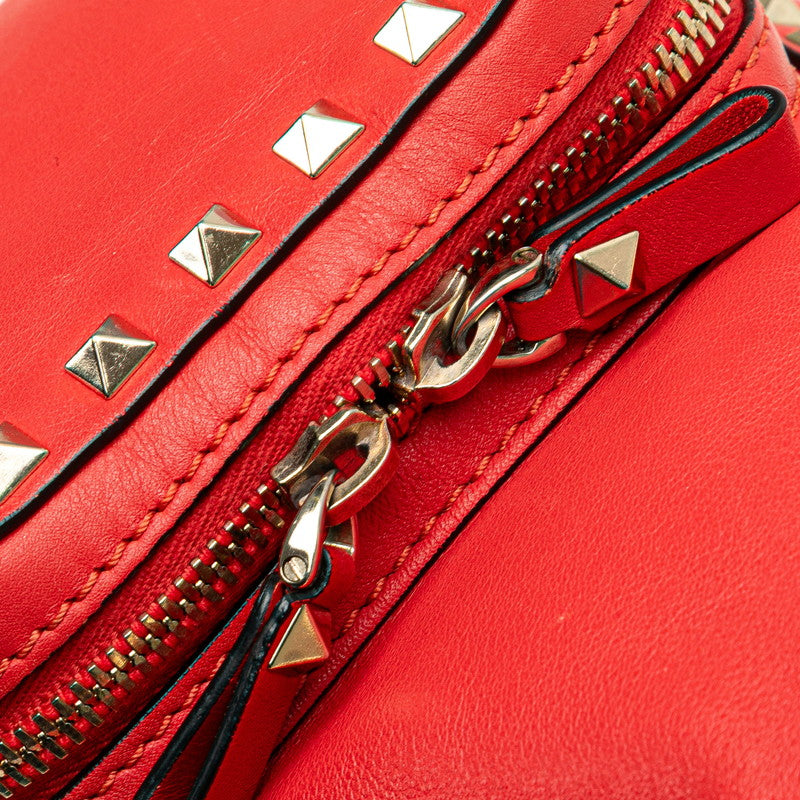 ヴァレンチノ ロックスタッズ リュック バックパック レッド レザー レディース Valentino 【中古】