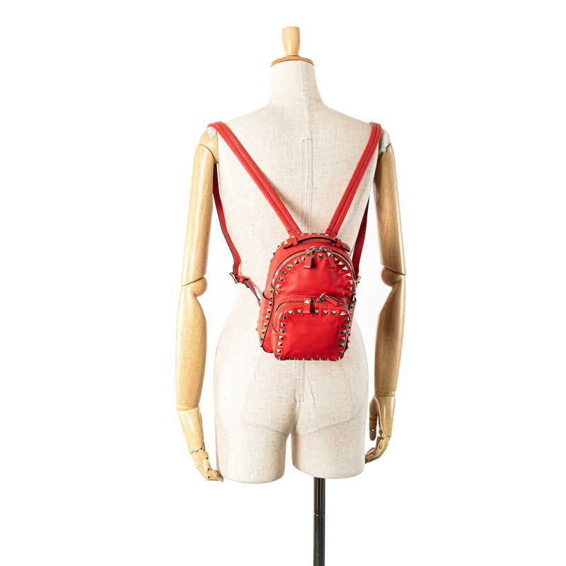 ヴァレンチノ ロックスタッズ リュック バックパック レッド レザー レディース Valentino 【中古】