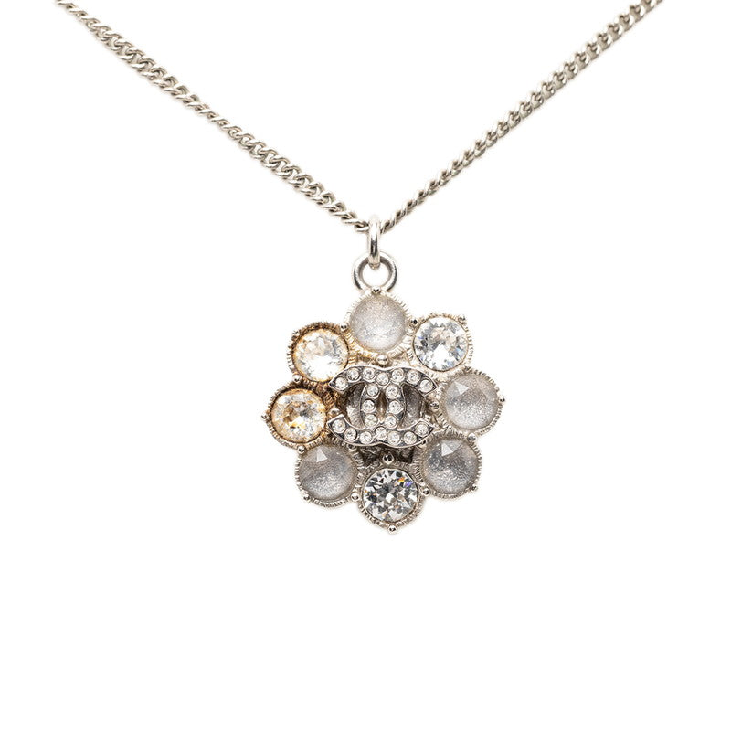 シャネル ココマーク フラワー 花 チェーン ペンダント ネックレス B16V シルバー メタル ラインストーン レディース CHANEL 【中古】