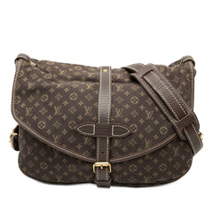 ルイ ヴィトン モノグラム ミニラン ソミュール30 斜め掛け ショルダーバッグ M95227 ダークブラウン系 キャンバス レザー レディース LOUIS VUITTON 【中古】