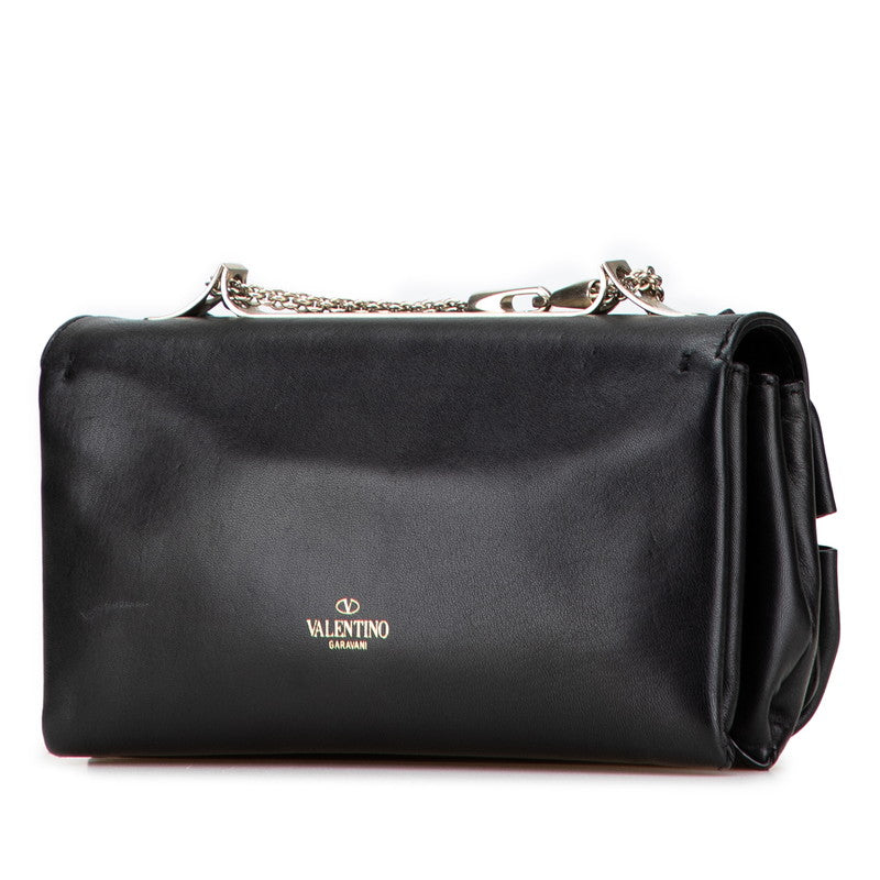 ヴァレンティノ ガラヴァーニ リボン チェーン ショルダーバッグ ブラック レザー レディース VALENTINO 【中古】