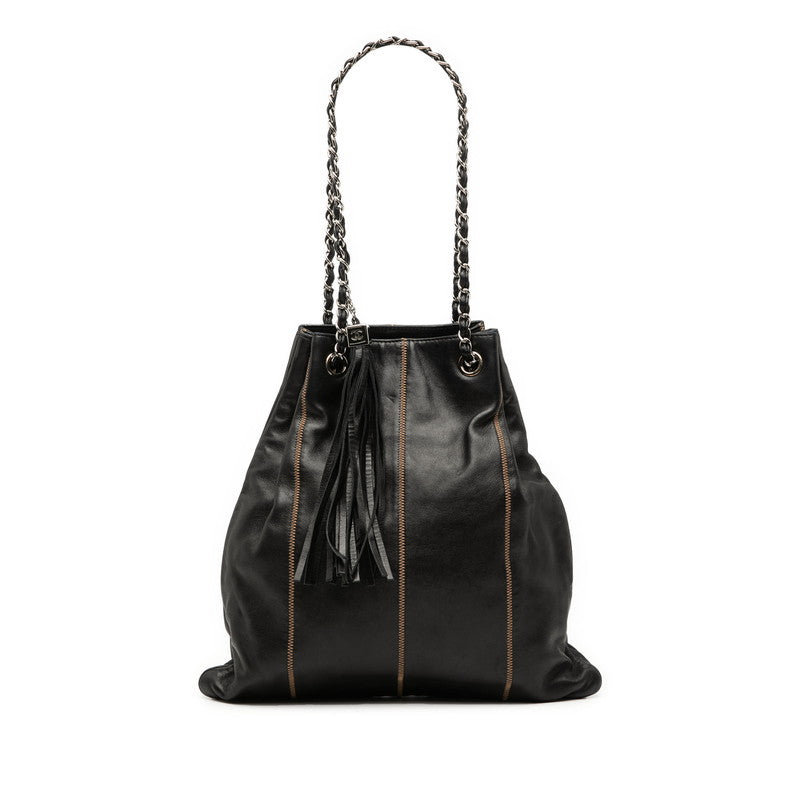 シャネル ココマーク フリンジ チェーン ハンドバッグ ショルダーバッグ ブラック レザー レディース CHANEL 【中古】