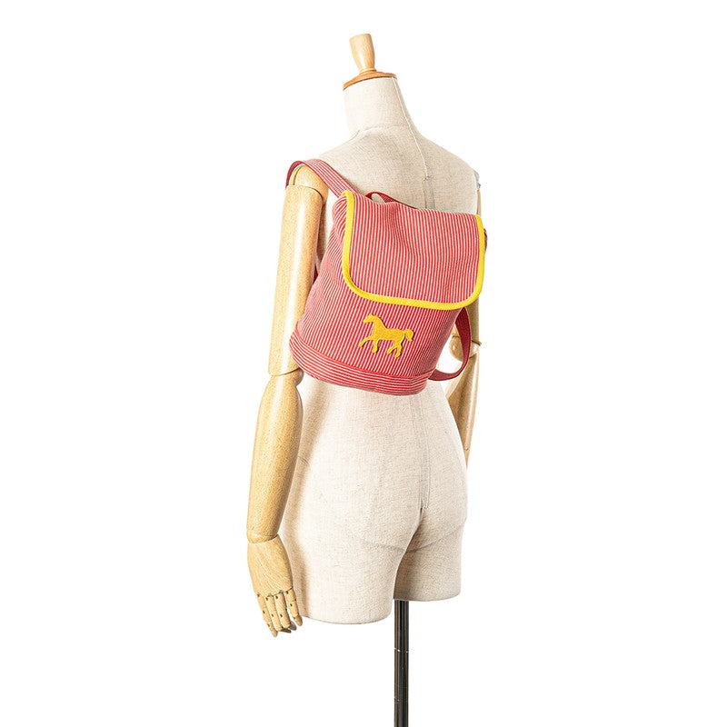 エルメス ストライプ カヴァル ホース 馬 キッズ リュック バックパック レッド イエロー コットン キッズ HERMES 【中古】