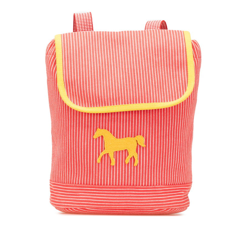 エルメス ストライプ カヴァル ホース 馬 キッズ リュック バックパック レッド イエロー コットン キッズ HERMES 【中古】