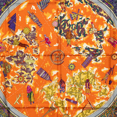 エルメス カレ90 www.hermes.com 世界地図 スカーフ グレー オレンジ マルチカラー シルク レディース HERMES 中古