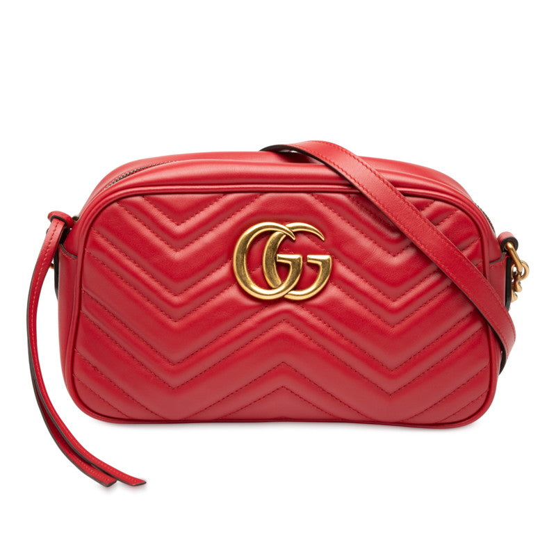 グッチ GGマーモント 斜め掛け チェーン ショルダーバッグ 447632 レッド レザー レディース GUCCI 【中古】