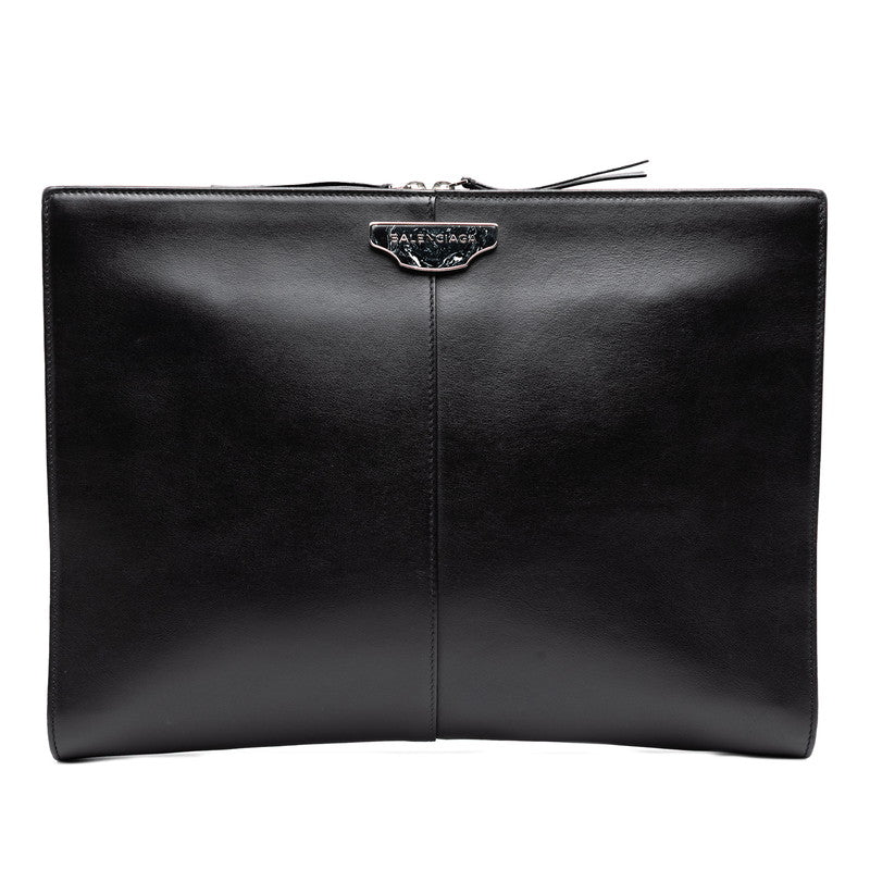 バレンシアガ ロゴ クラッチバッグ セカンドバッグ ブラック レザー レディース BALENCIAGA 【中古】