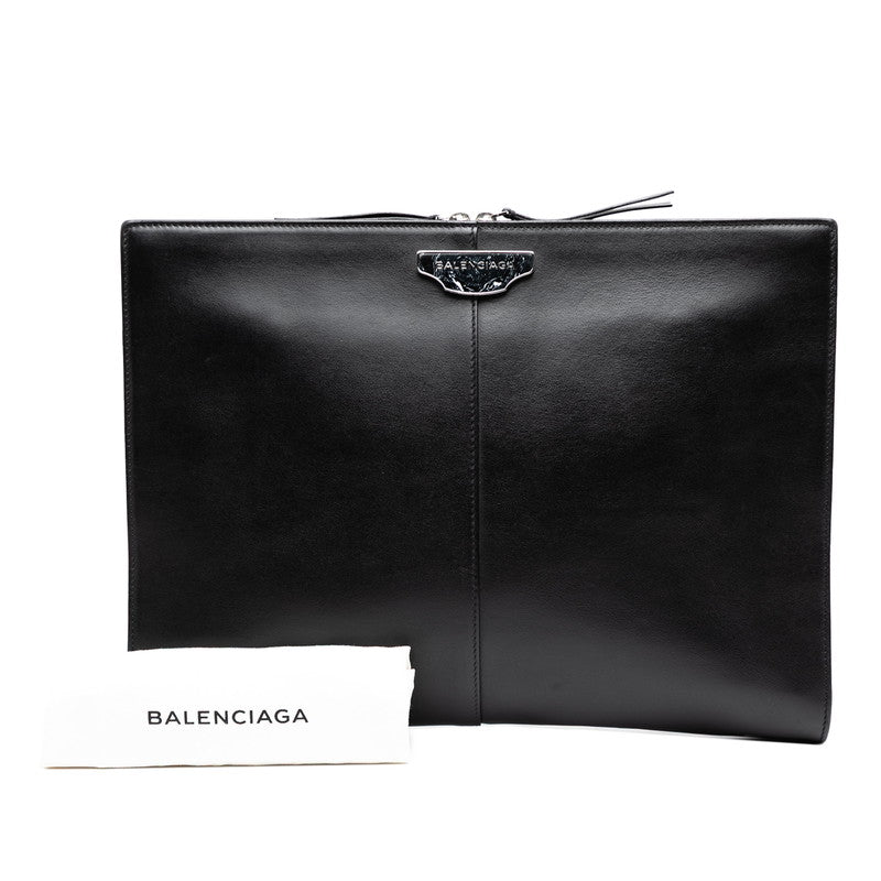 バレンシアガ ロゴ クラッチバッグ セカンドバッグ ブラック レザー レディース BALENCIAGA 【中古】