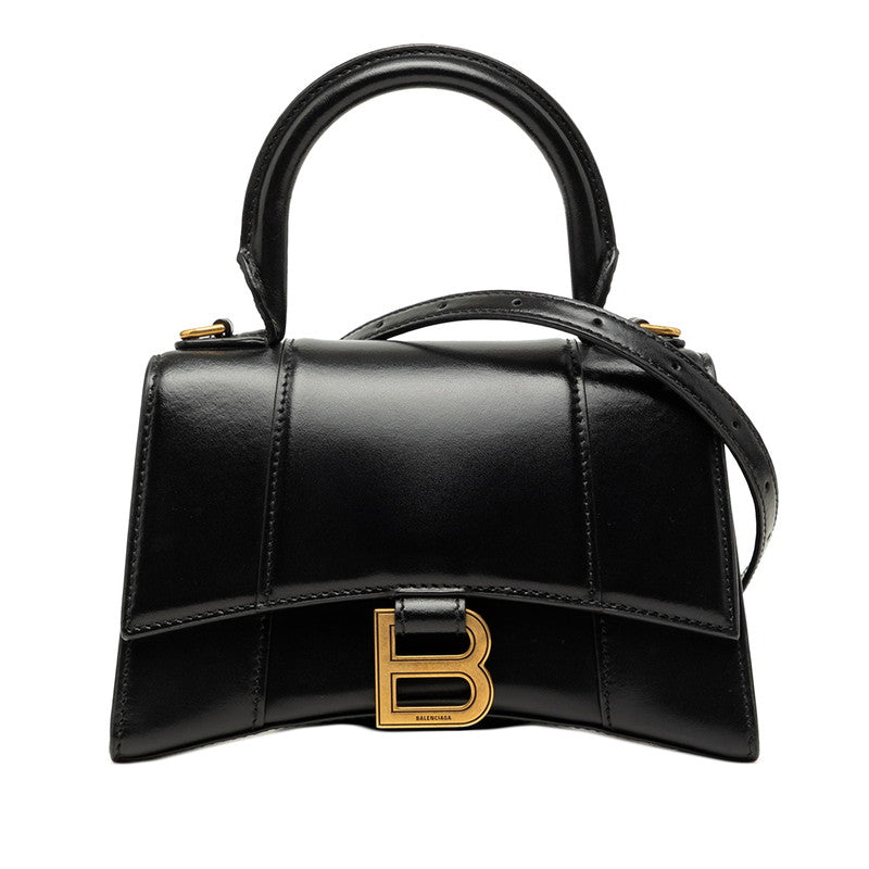 バレンシアガ アワーグラスXS ハンドバッグ ショルダーバッグ 2WAY 592833 ブラック レザー レディース BALENCIAGA 【中古】