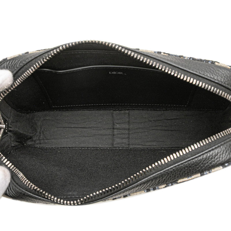 ディオール トロッター ボディバッグ ネイビー ブラック キャンバス レザー レディース Dior 【中古】