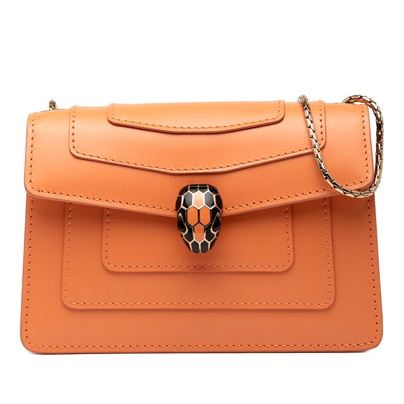 ブルガリ セルペンティ フォーエバー チェーン ショルダーバッグ オレンジ ピンク レザー レディース BVLGARI 【中古】