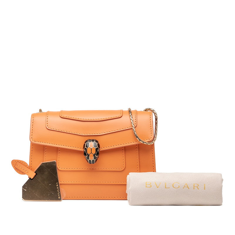 ブルガリ セルペンティ フォーエバー チェーン ショルダーバッグ オレンジ ピンク レザー レディース BVLGARI 【中古】